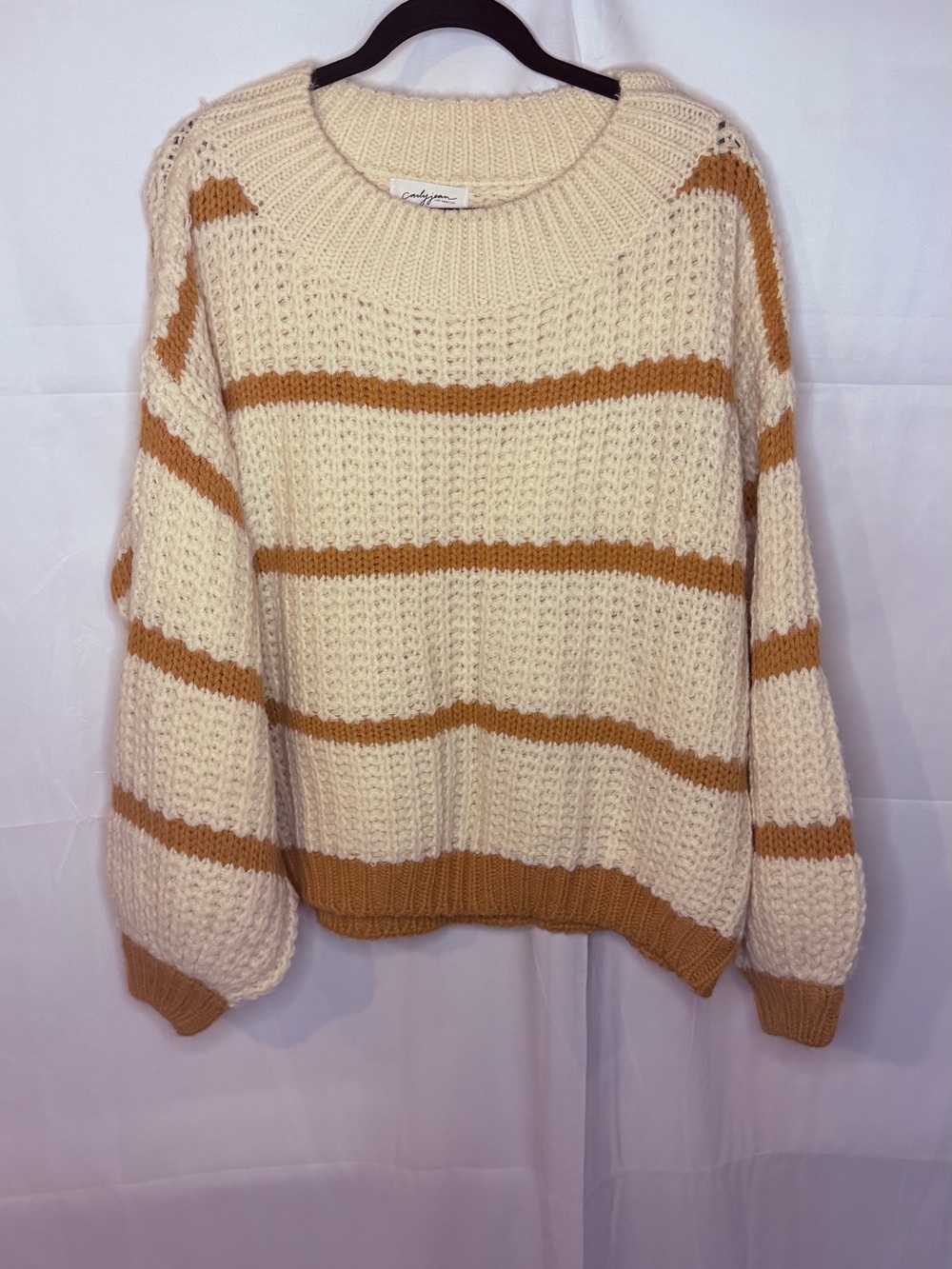 Carly Jean Los Angeles Cream & Mustard Striped Crewneck Sweater